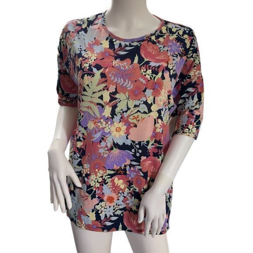 Lularoe Irma Floral Pinkish Coral High Low Oversized Top Size XXS NEW